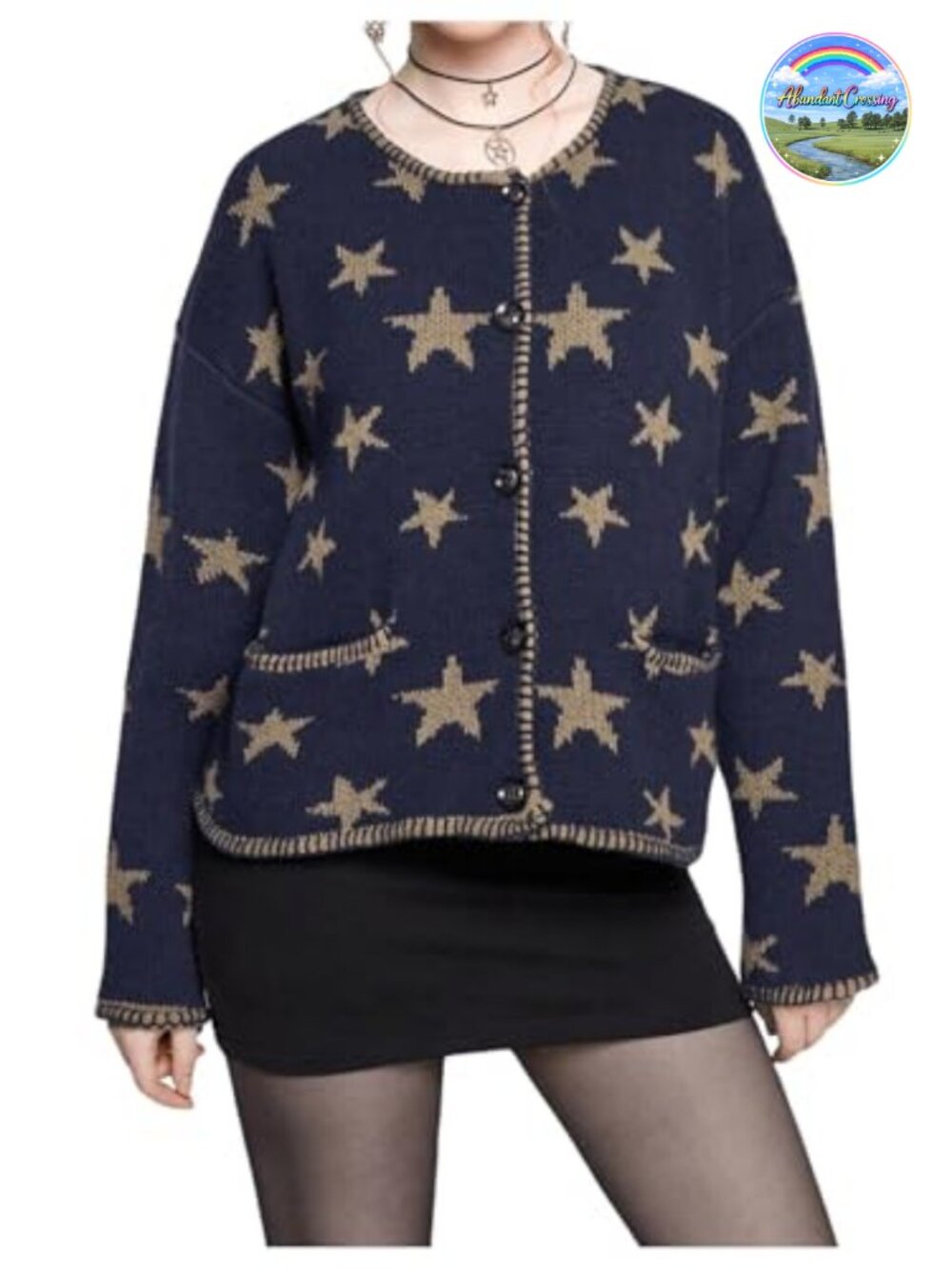 Women's Star Sweater Cardigan Button Up Chunky Oversized Long Sleeve